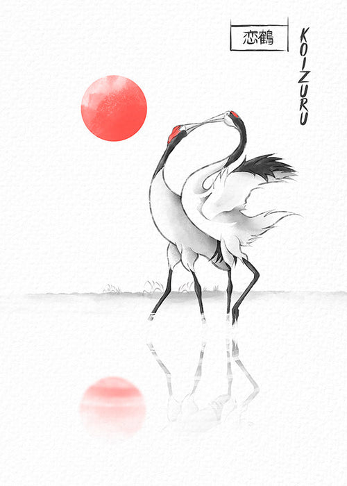 Japanse kraanvogels minimalistisch kunstwerk