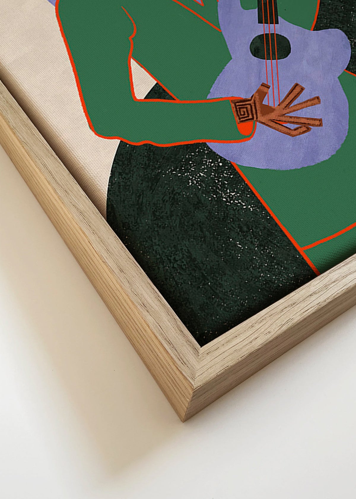 Illustratie muzikant met gitaar en halo – Canvas detail