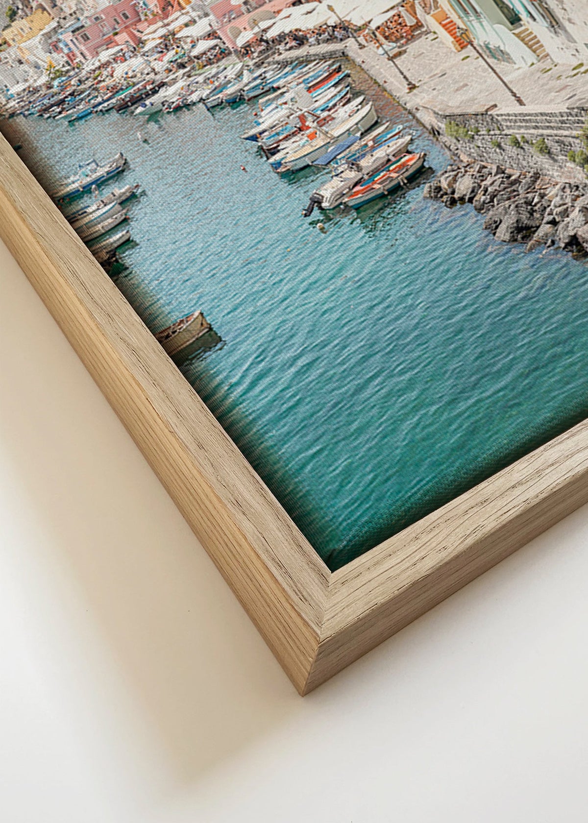 Reisposter Procida haven pastelkleurige huizen – Canvas detail