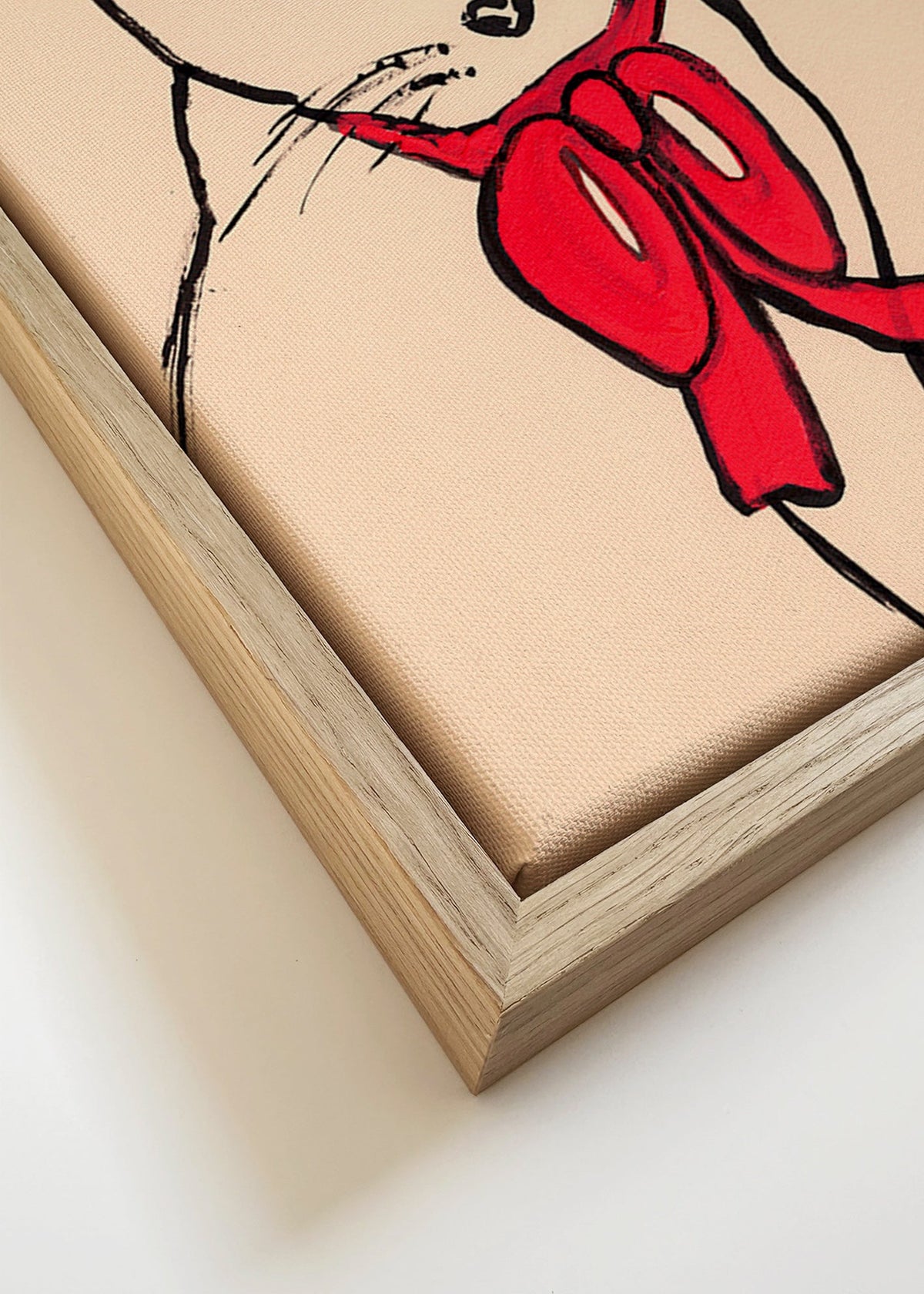 Kunst van kat met rode strik en losse lijn – Canvas detail