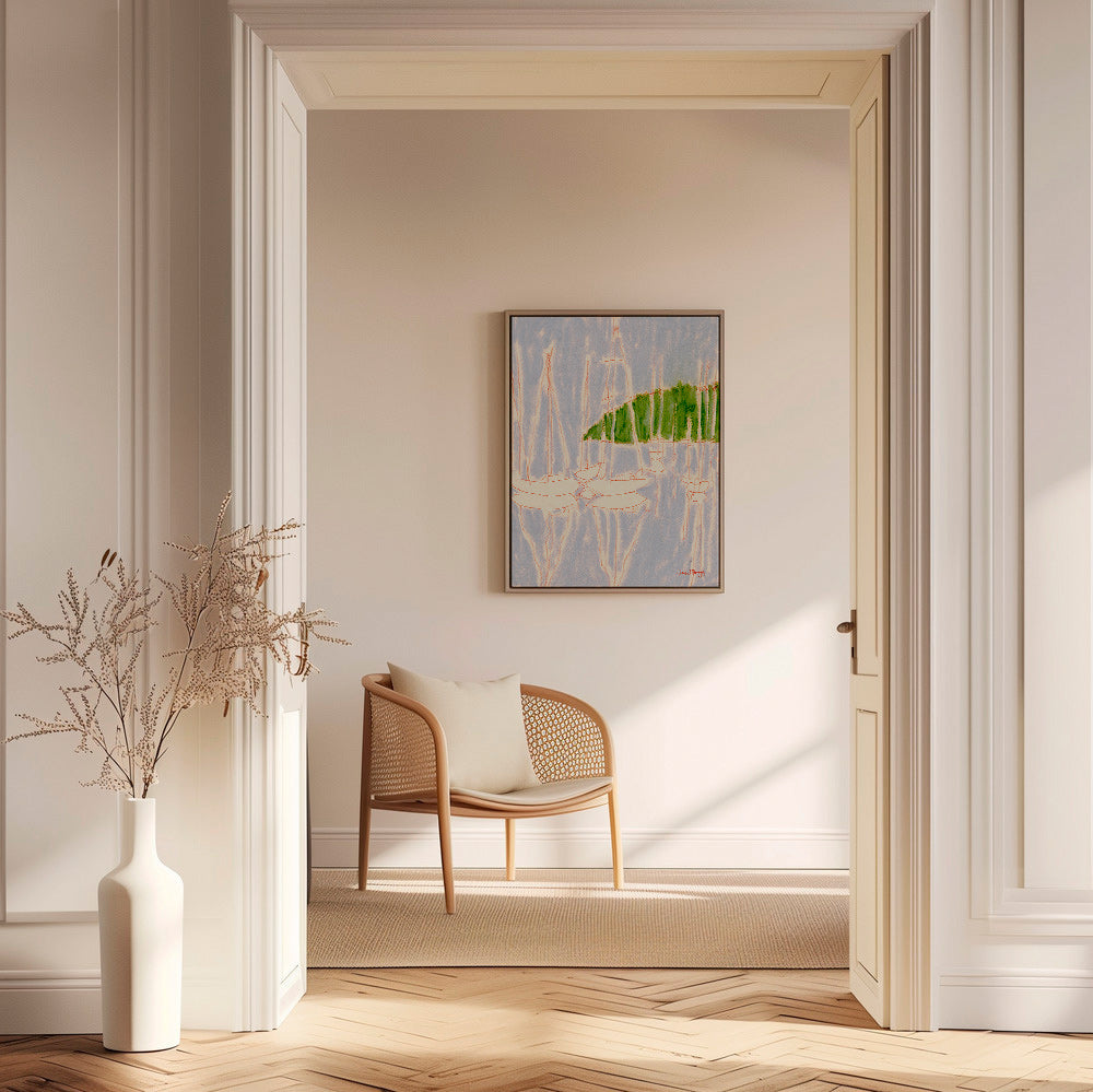 Cuadro de paisaje con veleros y colina verde – Canvas2