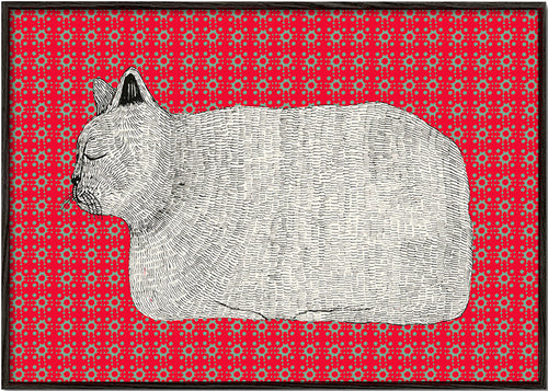Kat in profiel op rood patroon – Black Frame