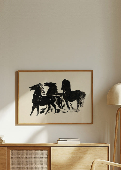Drie paarden: gebaartekening in inkt – Product1