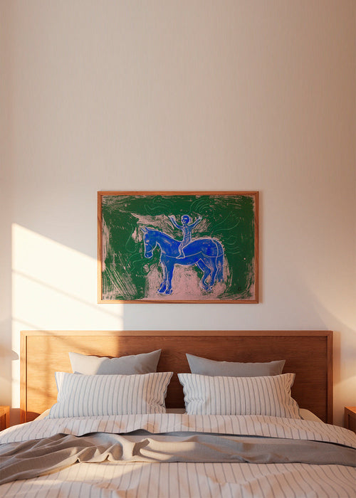 Kunstwerk blauw paard met ruiter – Product1