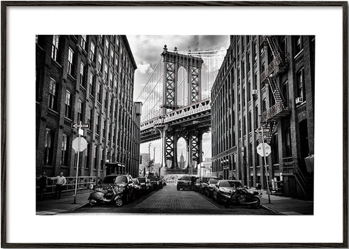 Keuken kunst: Manhattan Bridge zwart-wit – Black Frame