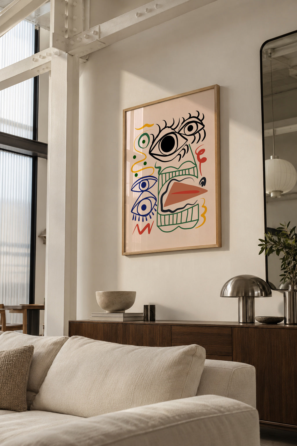 Line Art Bizarre Totem - Framed poster in an interior
