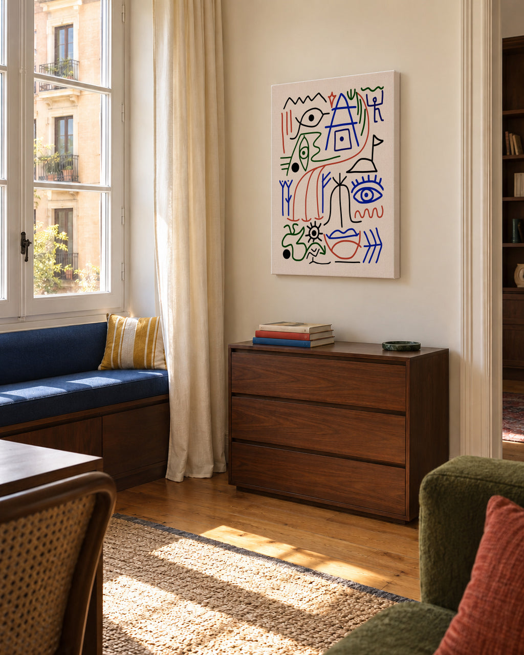 Line Art Bizarre Ancient Symbol - Unframed canvas in an interior