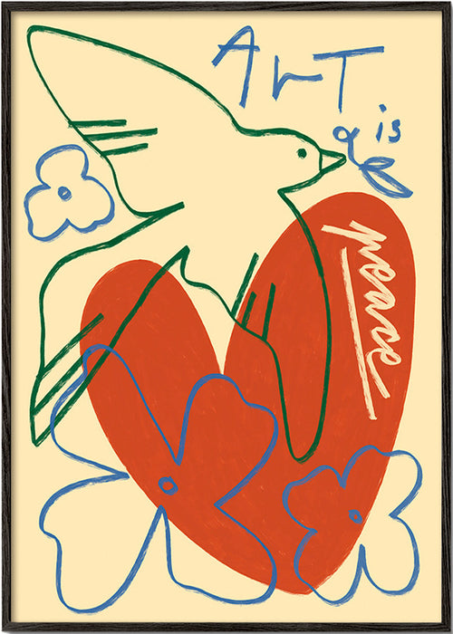 Illustratie duif en hart met losse lijnen – Black Frame