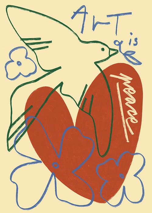 Illustratie duif en hart met losse lijnen