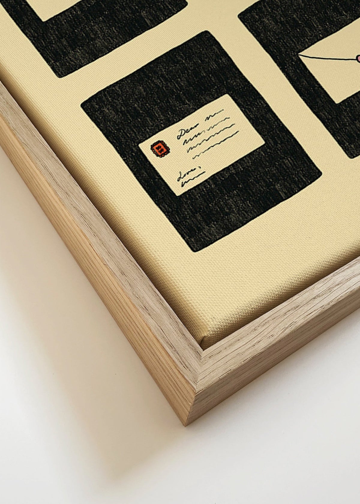 Illustratie liefdesbrieven in vier panelen – Canvas detail