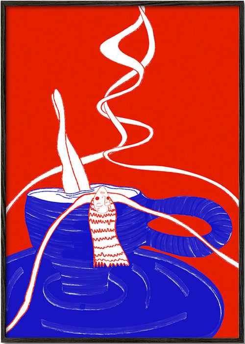 Keuken kunst: blauwe kop met speels figuur – Black Frame