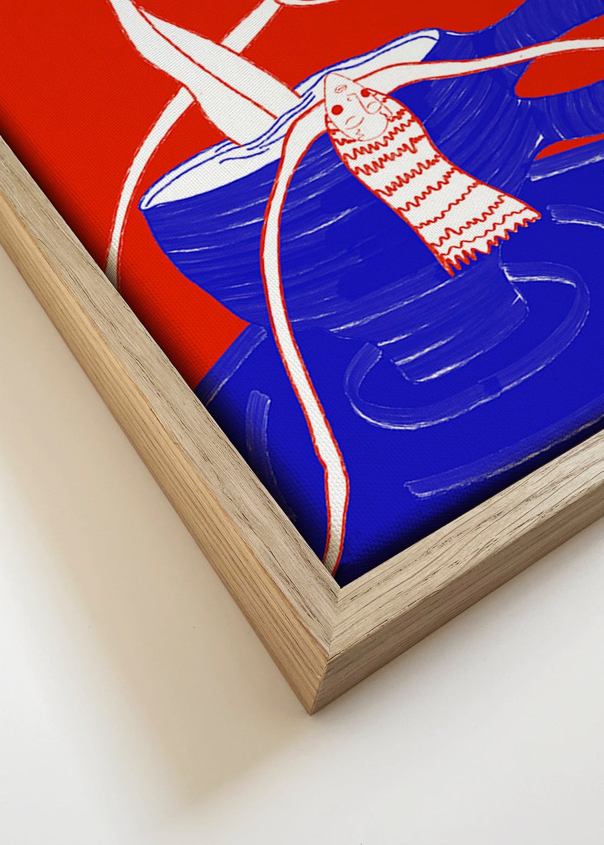 Keuken kunst: blauwe kop met speels figuur – Canvas detail