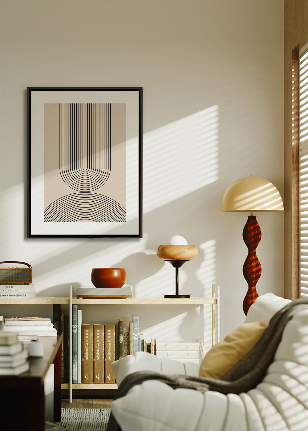 Cuadro minimalista de líneas arqueadas en beige – Canvas1