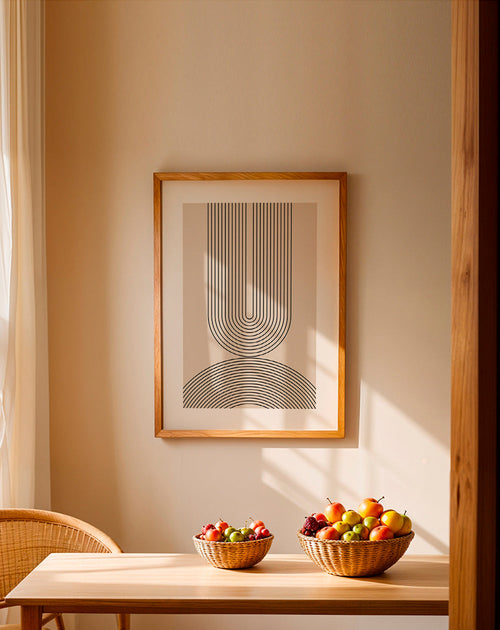 Minimalistische print met boogvormige lijnen beige – Product1
