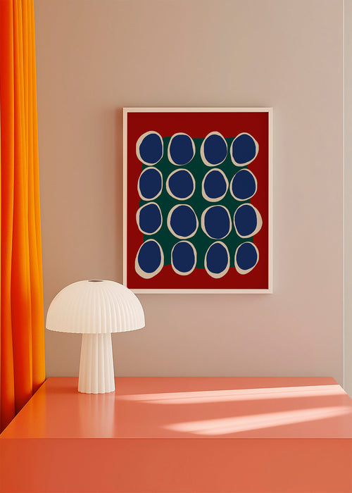Geometrische print met blauwe ovalen en groen vlak – Product1
