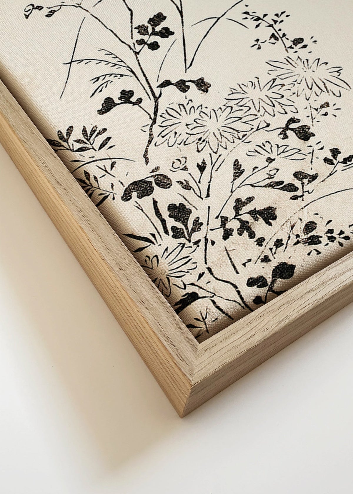 Botanische inktprint in Japanse minimalistische stijl – Canvas detail