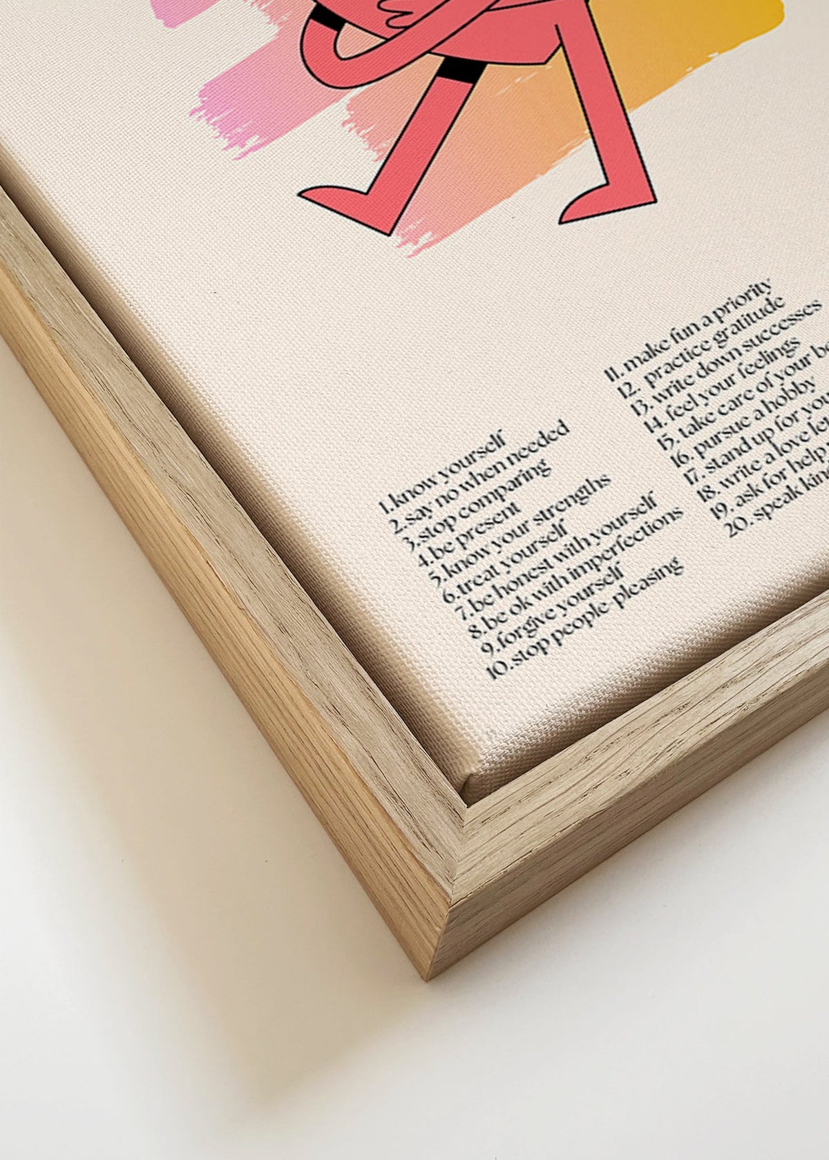Illustratie: Knuffelend hart met pastelstreken – Canvas detail