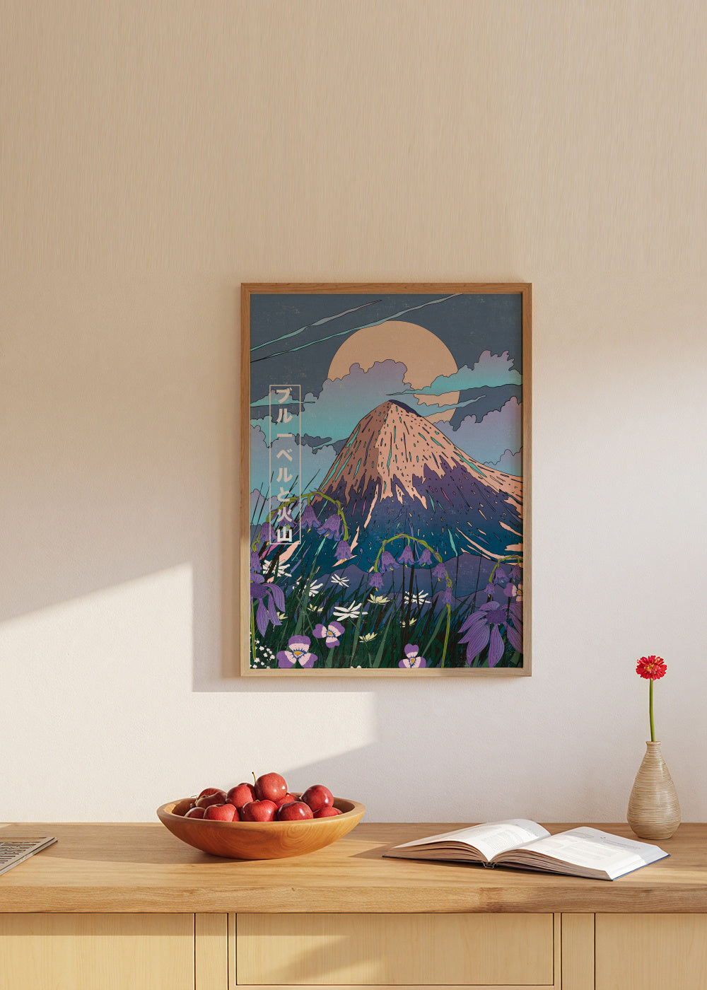 Bluebells and the Volcano - Framed poster in an interior