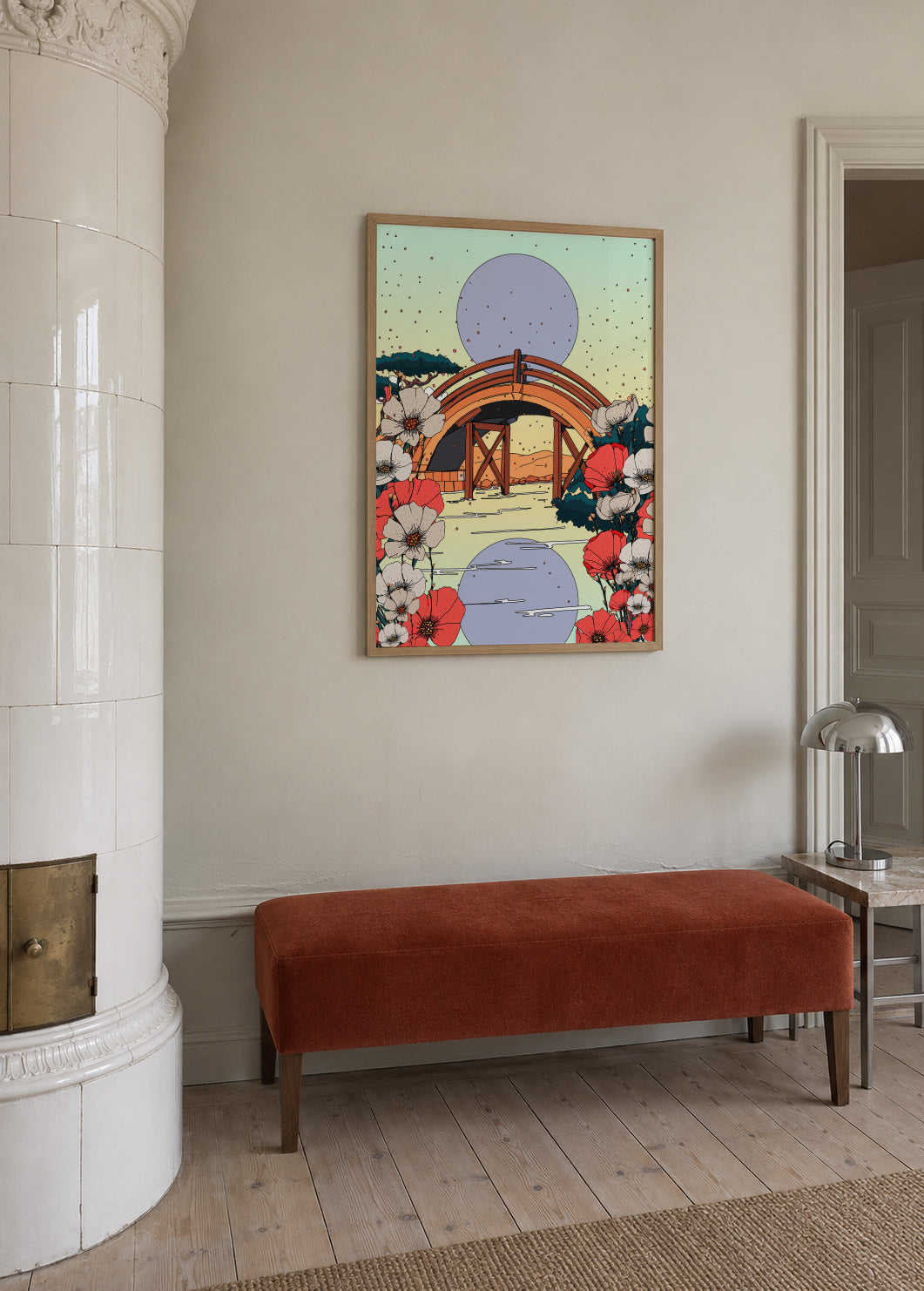 Japanese Bridge Landscape - Framed poster in an interior