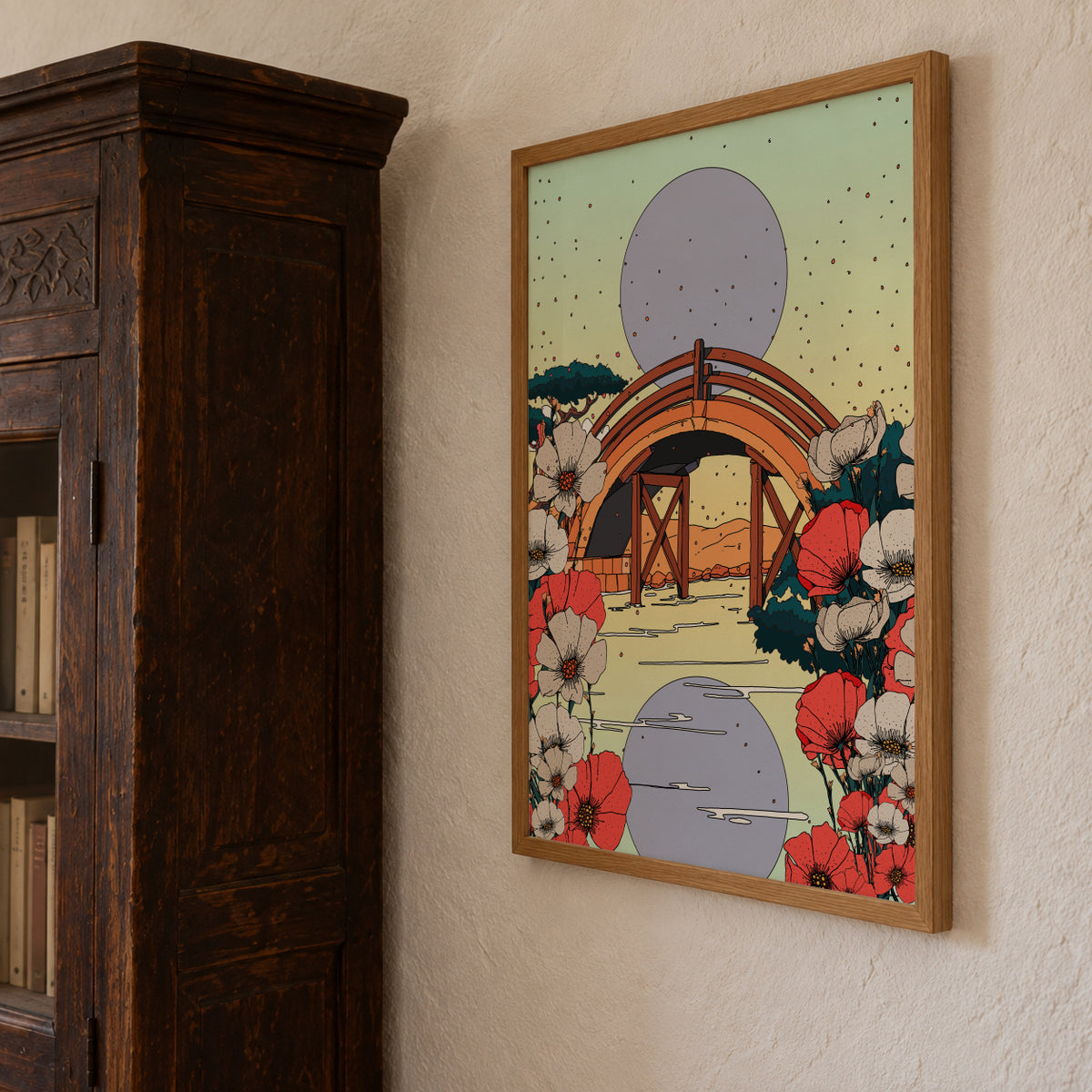 Japanese Bridge Landscape - Framed poster detail