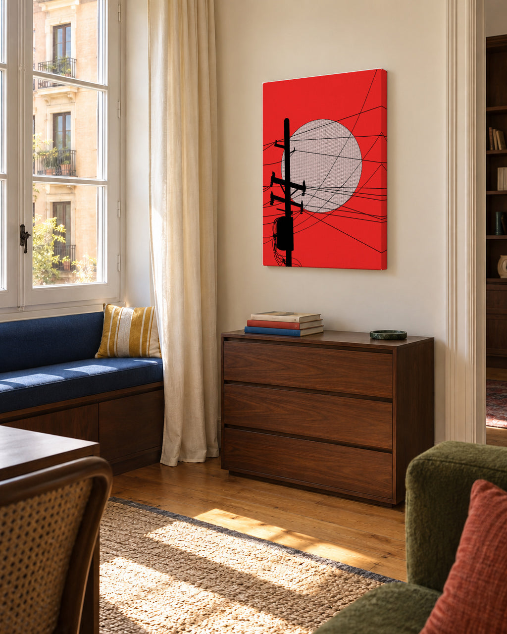 Japan Telegraph Lines - Unframed canvas in an interior