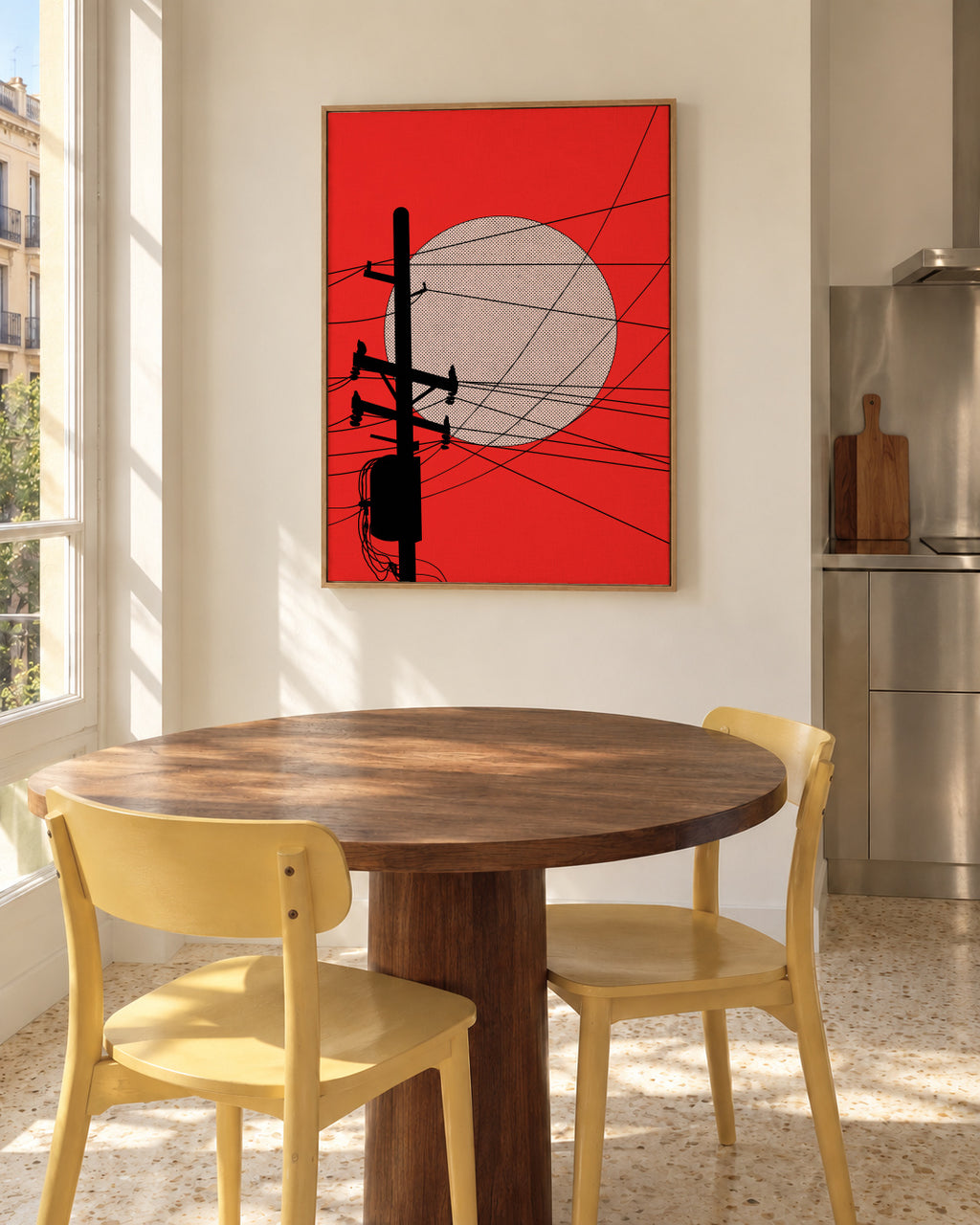 Japan Telegraph Lines - Framed canvas in an interior