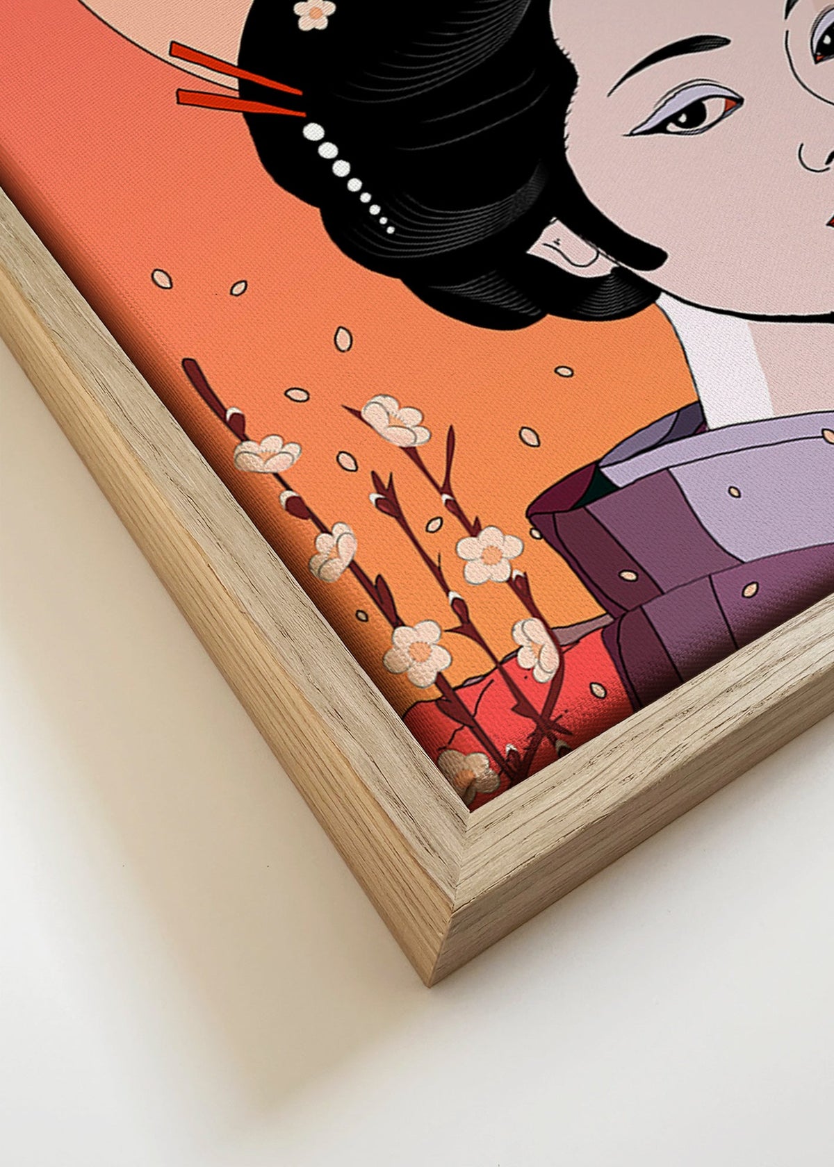 Illustratie Geisha bij Koraalzonsopgang – Canvas detail