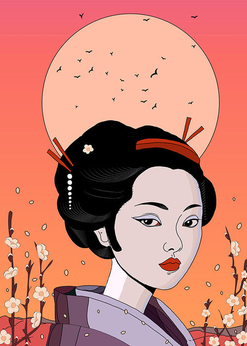 Illustratie Geisha bij Koraalzonsopgang