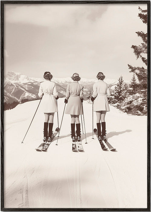 Vintage print Skiers in Line – Black Frame