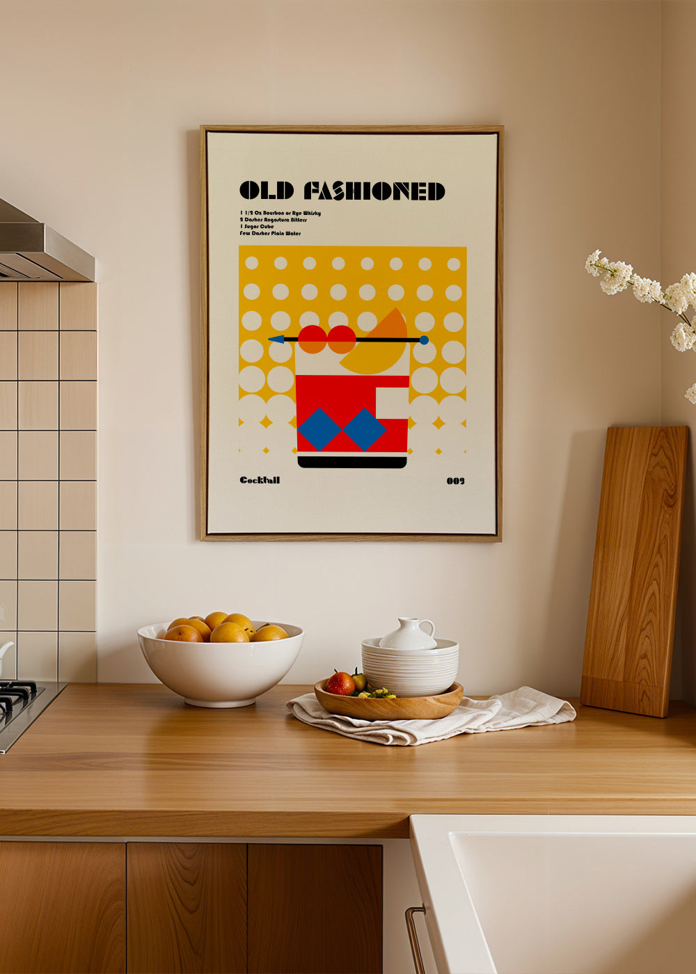 Old Fashioned Bauhaus Cocktail - Framed canvas in an interior