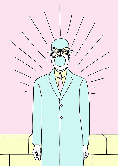 Surrealistische illustratie van een man met appel