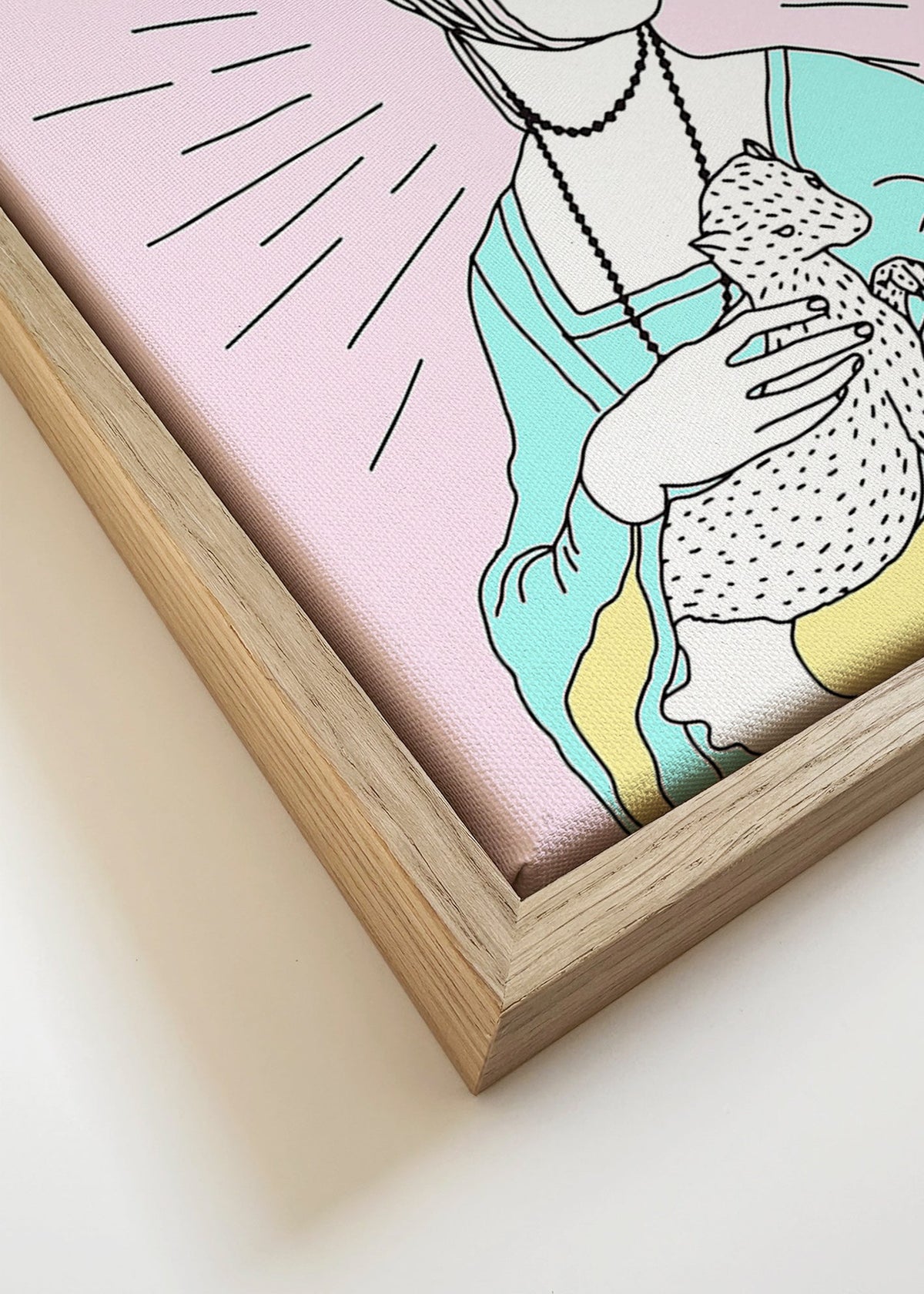 Illustratie: dame met ermine in pastelkleuren – Canvas detail