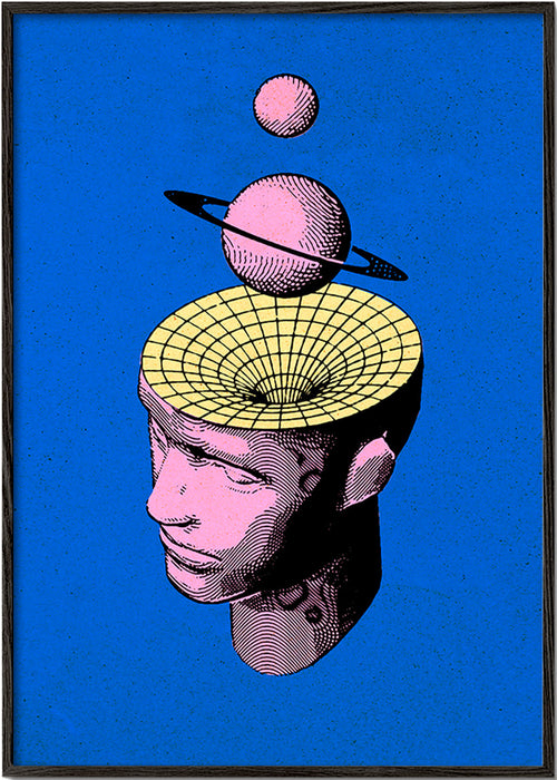 Surrealistische illustratie van hoofd met planeten – Black Frame