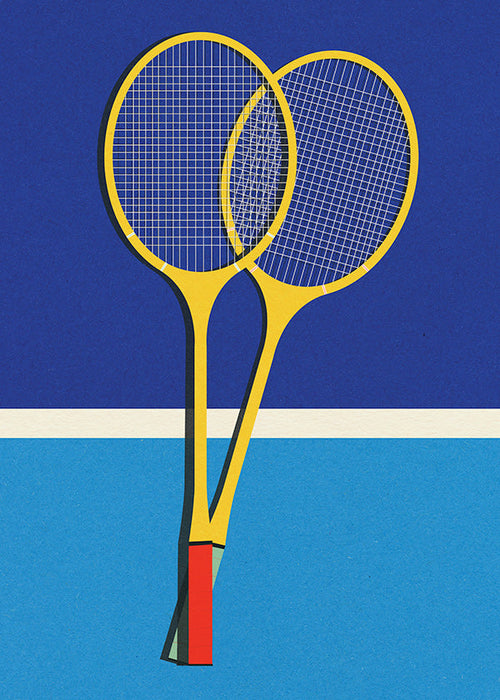Sportkunst met gele badmintonrackets