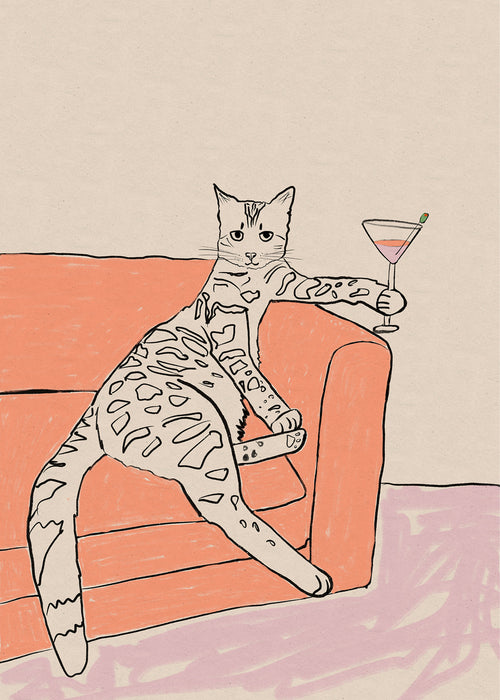Cat cocktail time - Unframed art print