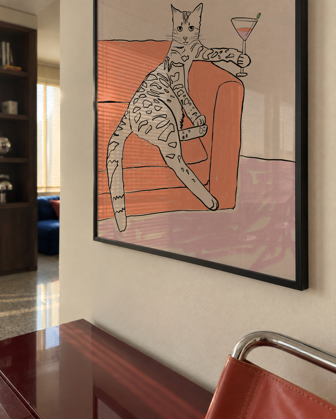 Cat cocktail time - Framed poster in an interior