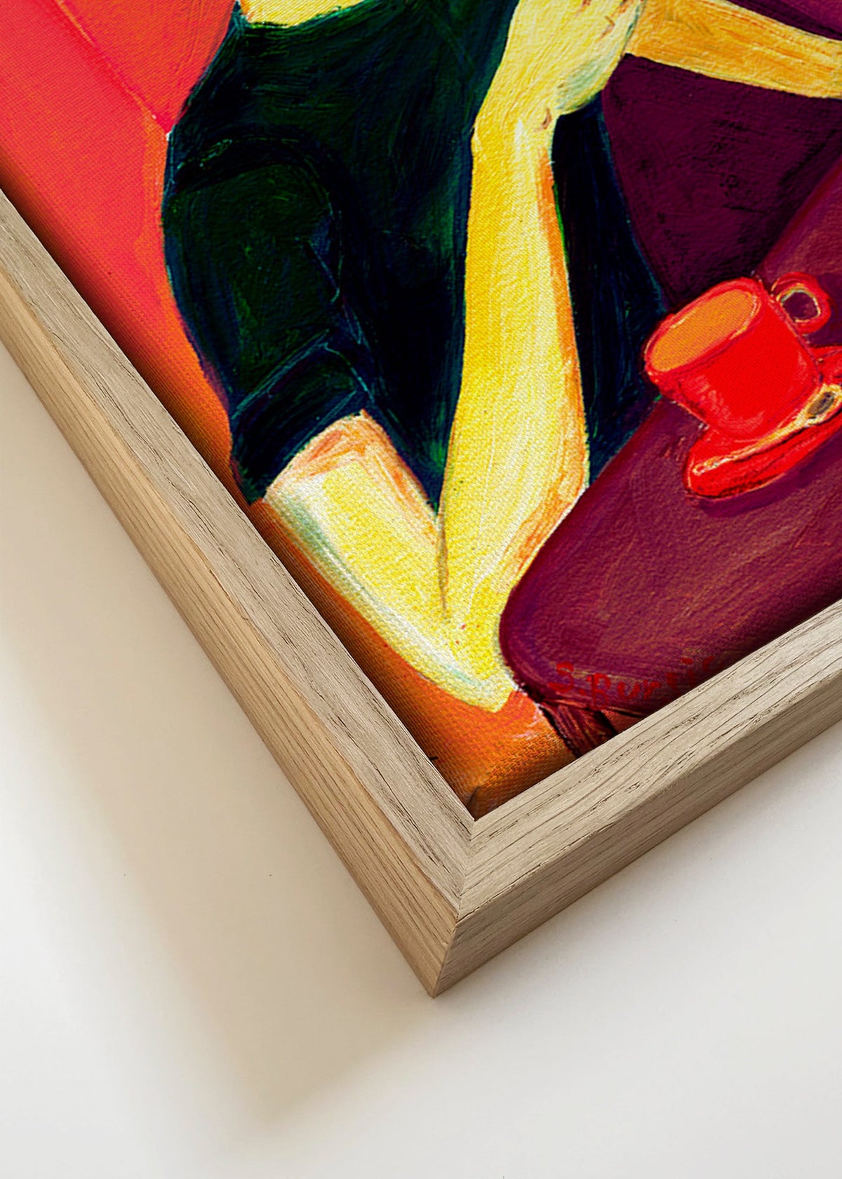 Illustratie van vrouw die rookt met rode kop – Canvas detail