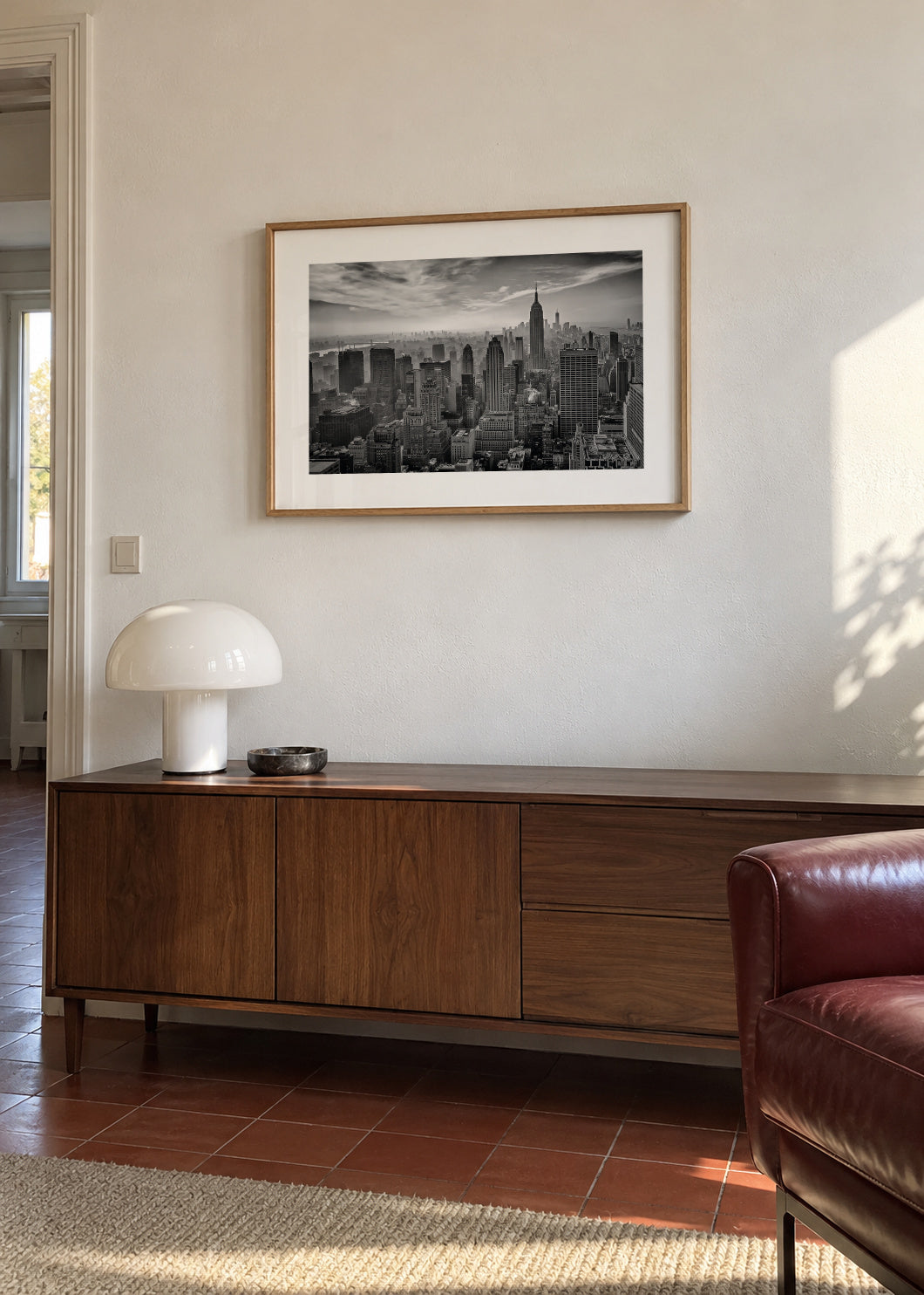 Hazy Gotham - Framed poster in an interior