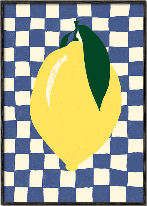 Keuken kunst: citroenillustratie op dambord – Black Frame