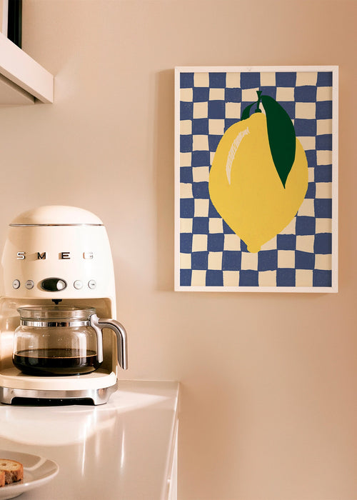 Keuken kunst: citroenillustratie op dambord – Product1
