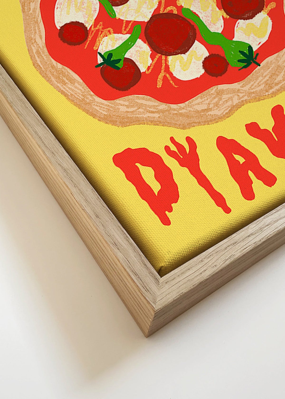 Keuken kunst: Pizza Diavola illustratie – Canvas detail