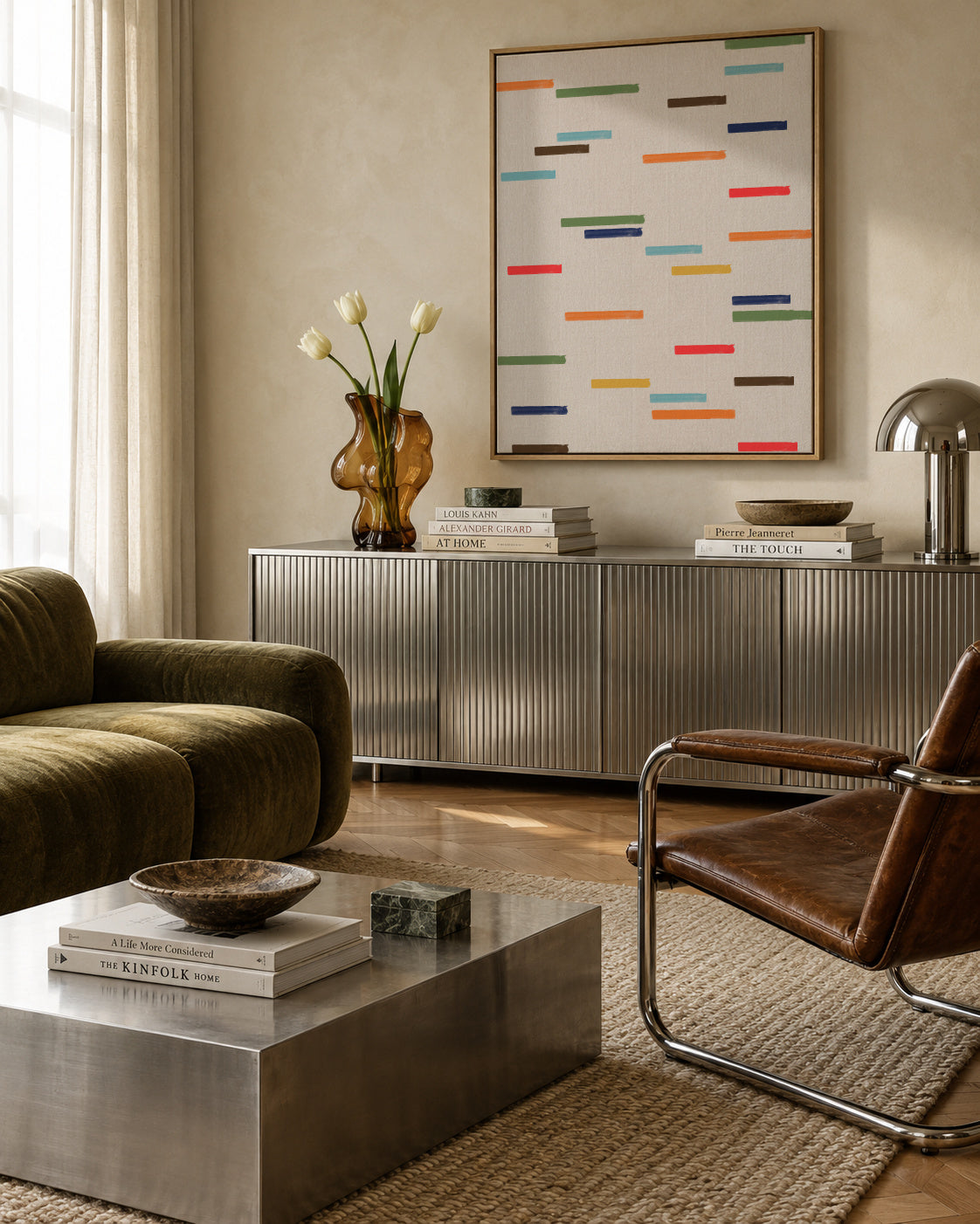Floating Stripes - Framed canvas in an interior
