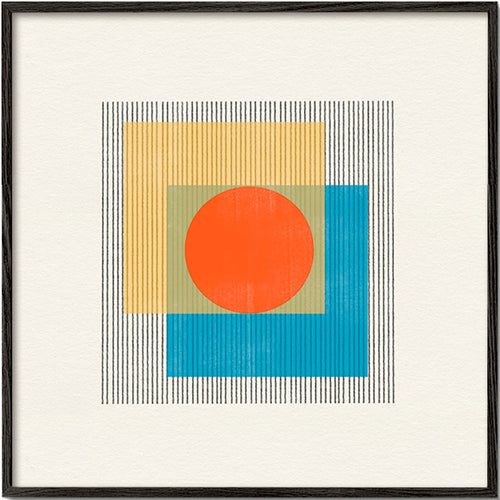 Geometrische poster met centrale cirkel en overlappende vierkanten – Black Frame