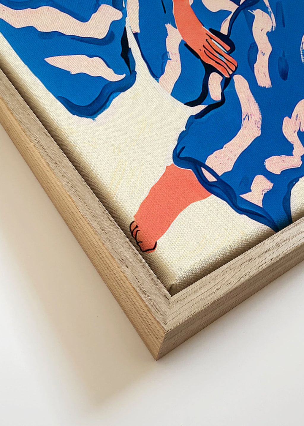 Illustratie van zittend figuur in blauwe mantel – Canvas detail