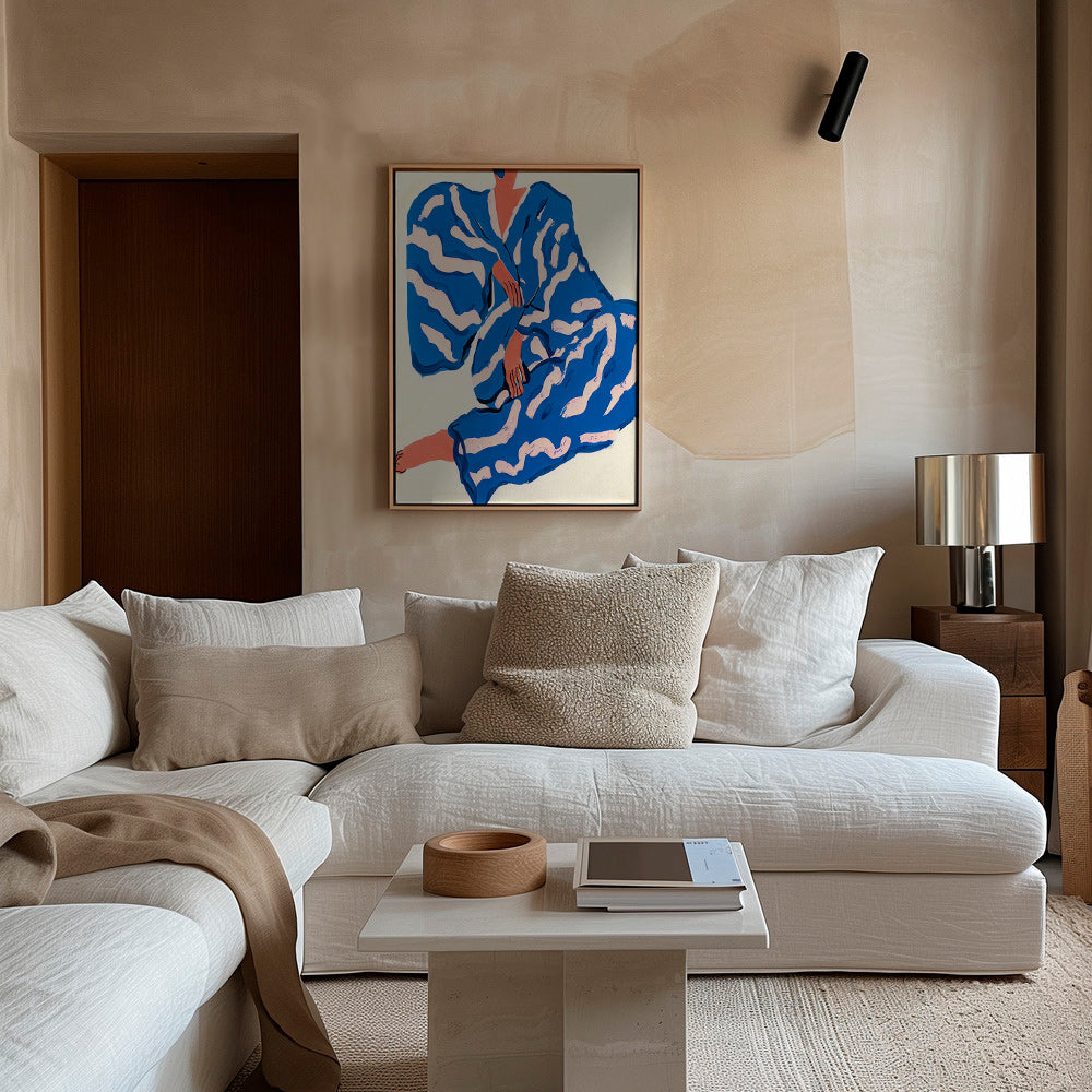 Illustratie van zittend figuur in blauwe mantel – Canvas2