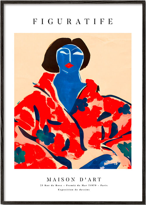 Vrouwelijke illustratie met rood kimono – Black Frame