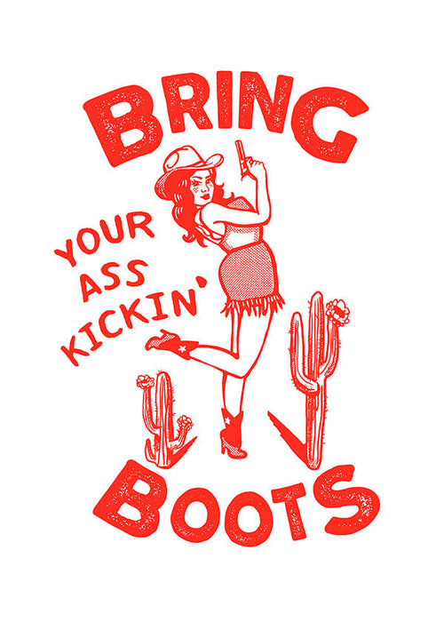 Cowgirl-illustratie met grappige tekst