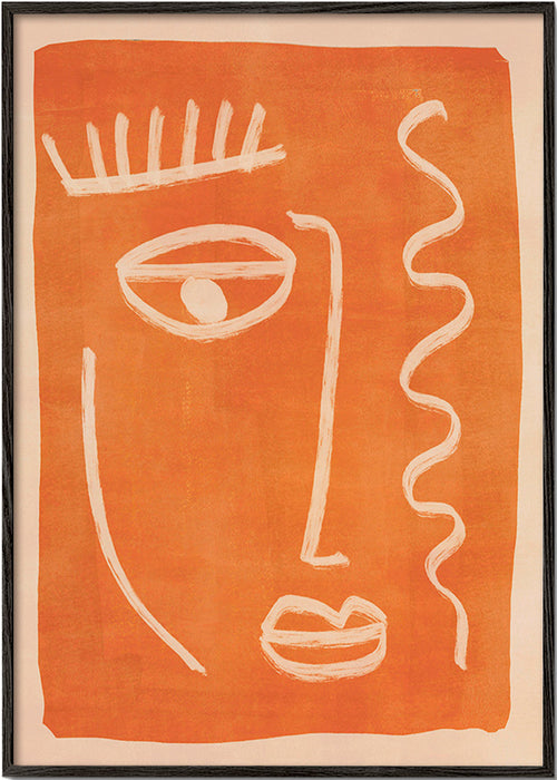 Abstract kunst lineair gezicht oranje – Black Frame