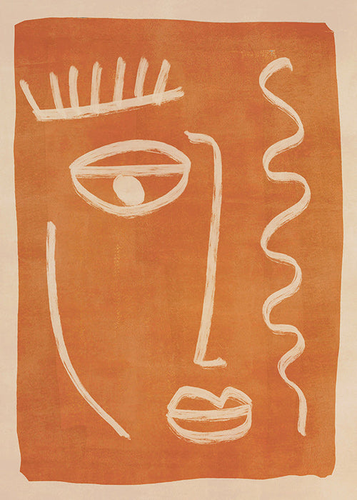 Abstract kunst lineair gezicht oranje