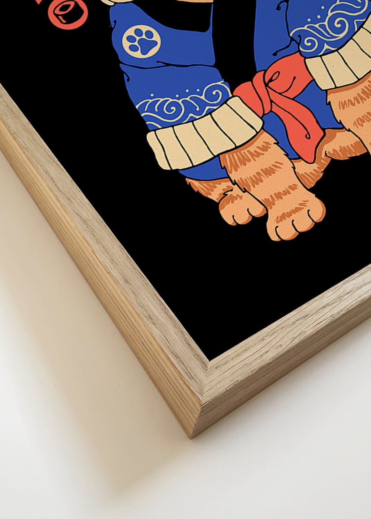 Artwork: Japanse kattenillustratie met vis – Canvas detail